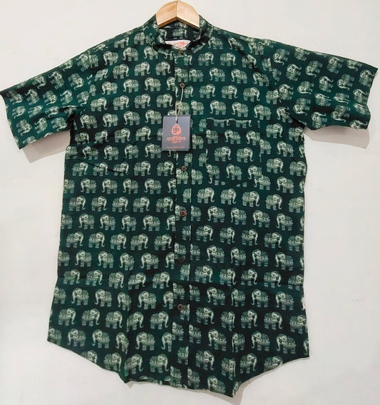 Traditional Elephant Print Cotton Shirt For Mens