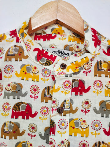 Kartikeya Jaipur Elephant Print Cotton Shirt For Mens