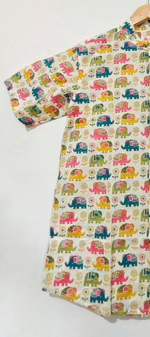 Mandarin Collar Elephant Print Cotton Shirt For Mens