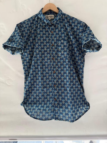 Mens Indigo Short Sleeves Cotton Shirt