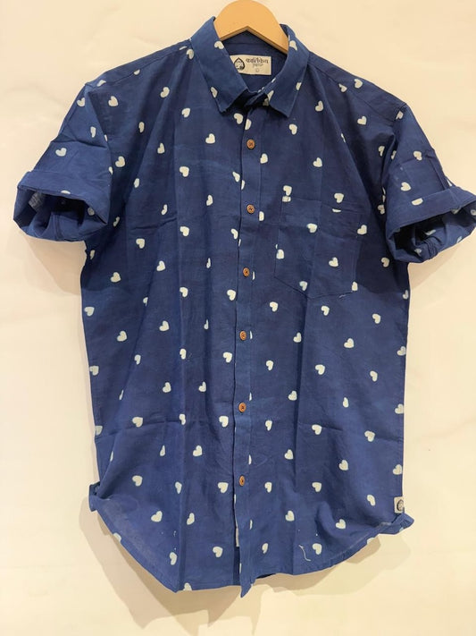 Indigo Classic Handcrafted Half Sleeves Shirt For Men - Organic