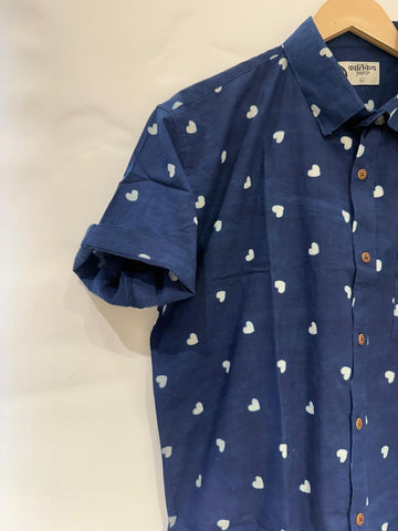 Indigo Classic Handcrafted Half Sleeves Shirt For Men - Organic