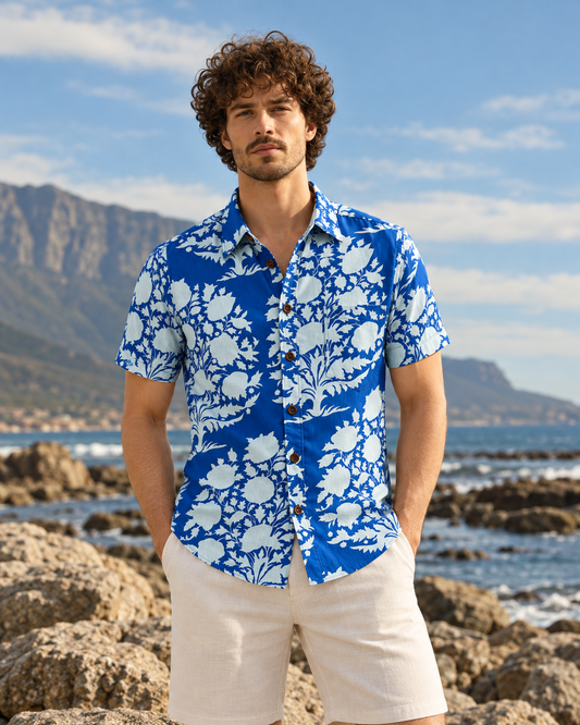 Indigo Print Half Sleeve Cotton Shirt for Men