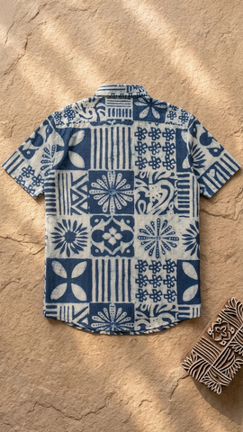 Kartikeya Jaipur Natural Print Indigo Shirt - Limited Edition