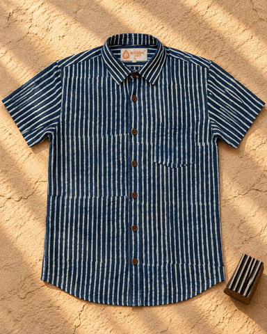 Classic Indigo Organic Half Sleeves Shirt For Men