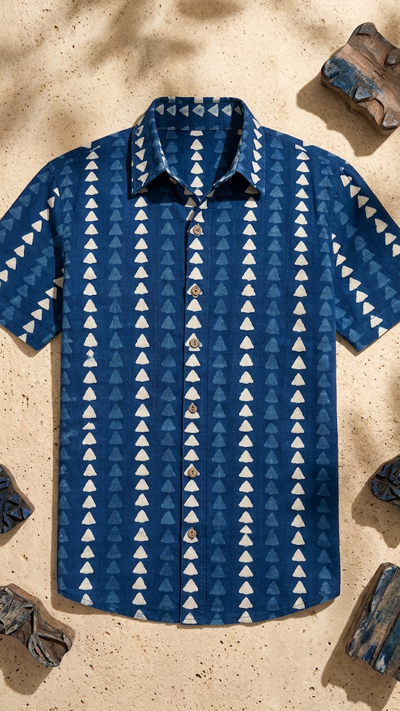 Kartikeya Jaipur Natural Print Indigo Shirt - Limited Edition