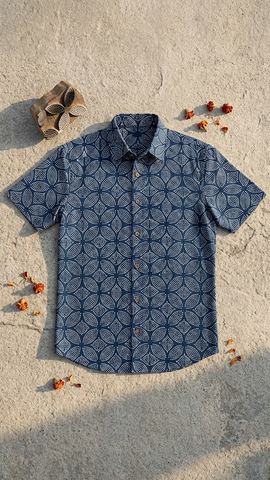 Kartikeya Jaipur Natural Print Indigo Shirt - Limited Edition