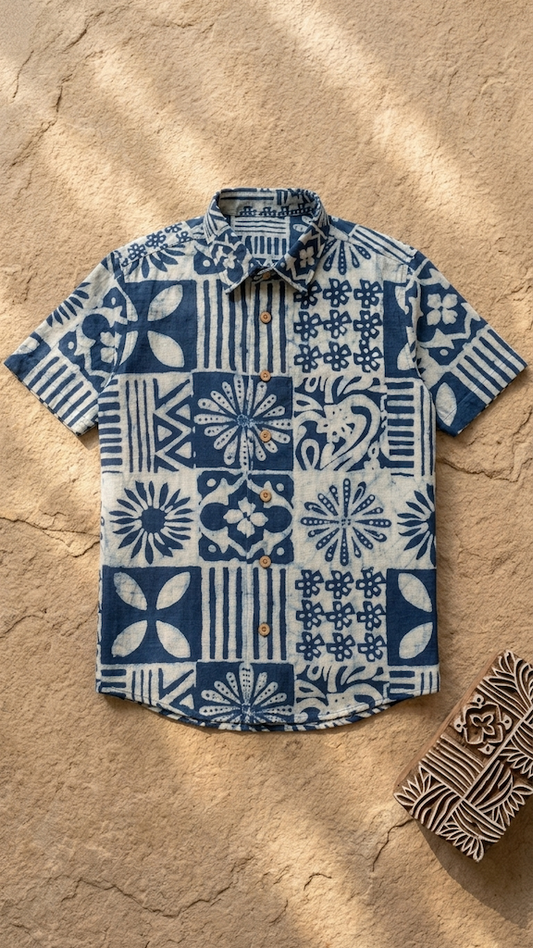 Kartikeya Jaipur Natural Print Indigo Shirt - Limited Edition