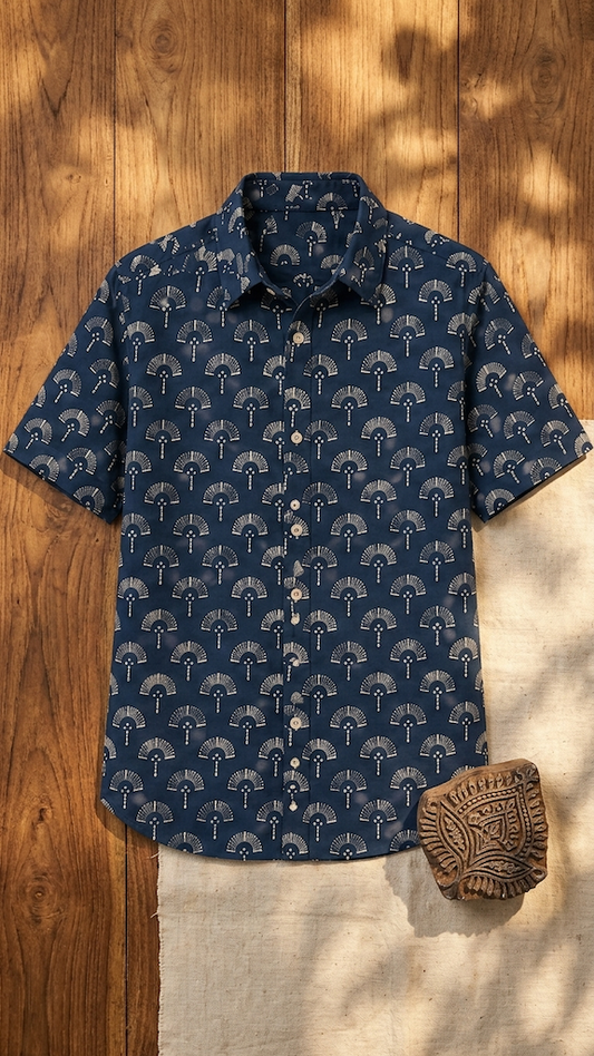 Kartikeya Jaipur Natural Print Indigo Shirt - Limited Edition