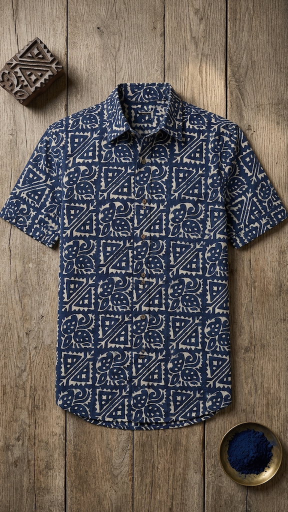 Kartikeya Jaipur Natural Print Indigo Shirt - Limited Edition