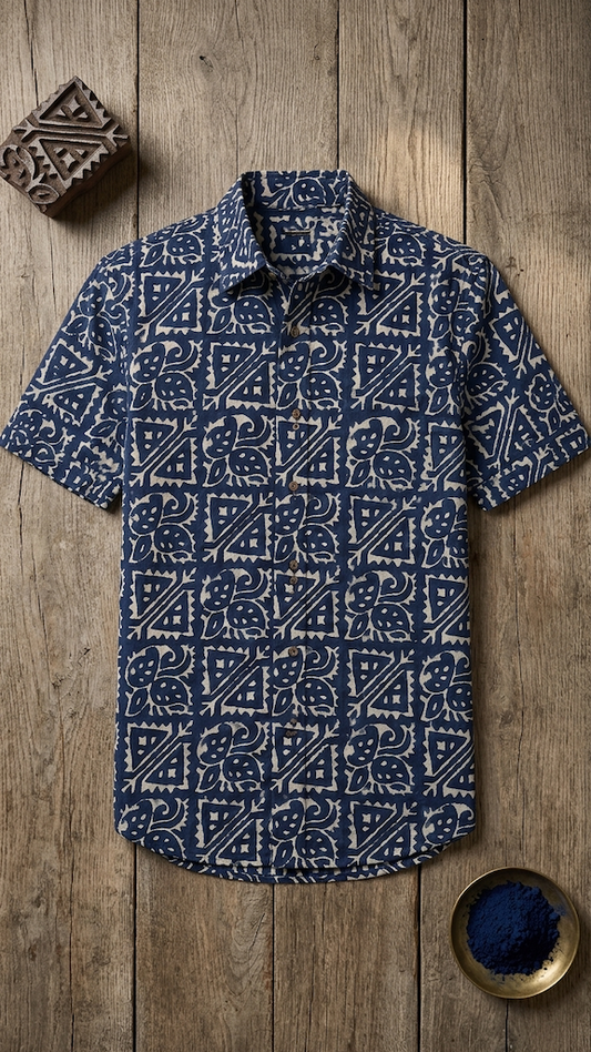 Kartikeya Jaipur Natural Print Indigo Shirt - Limited Edition