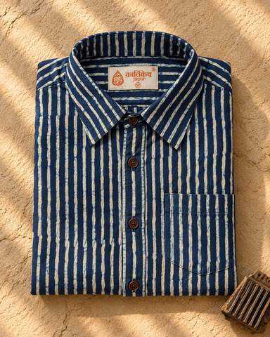 Classic Indigo Organic Half Sleeves Shirt For Men