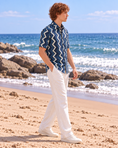 Classic Indigo Organic Half Sleeves Cotton Shirt For Men