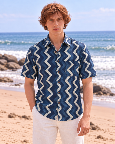 Classic Indigo Organic Half Sleeves Cotton Shirt For Men
