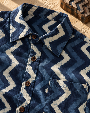 Classic Indigo Organic Half Sleeves Cotton Shirt For Men