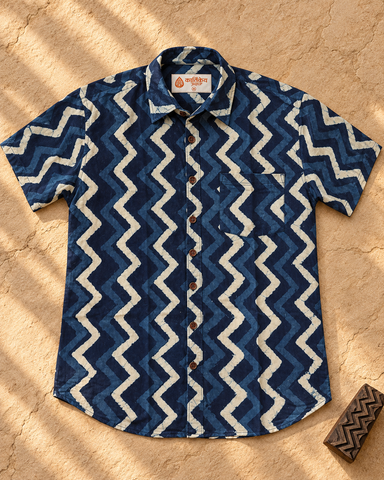 Classic Indigo Organic Half Sleeves Cotton Shirt For Men