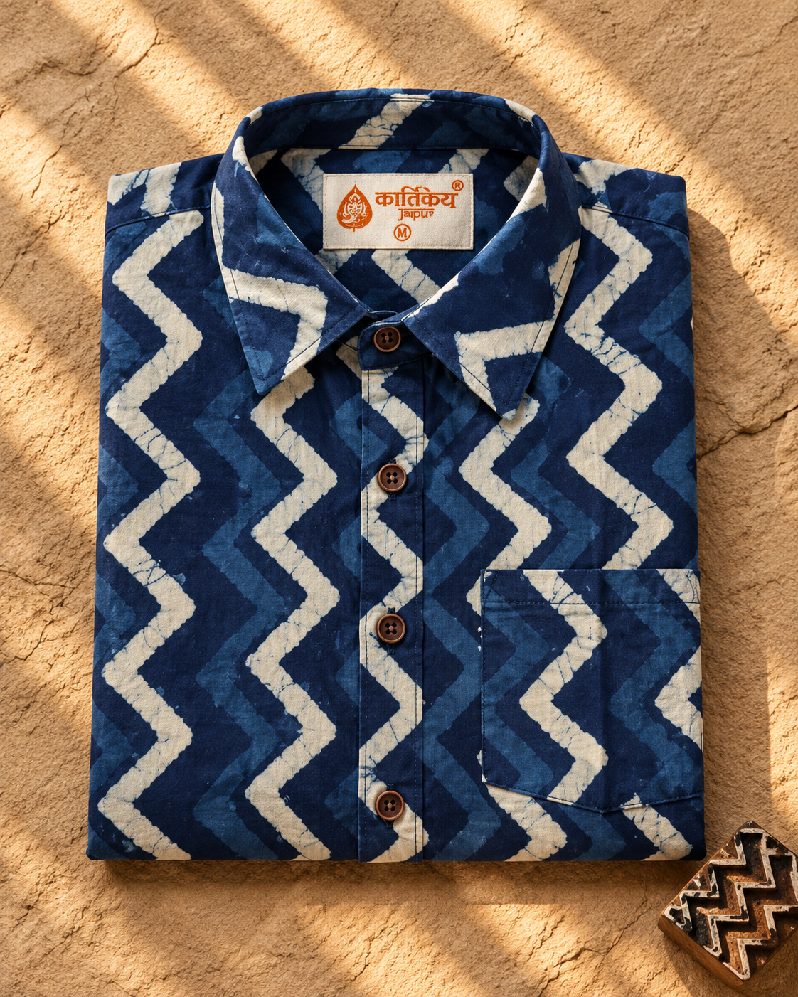 Classic Indigo Organic Half Sleeves Cotton Shirt For Men