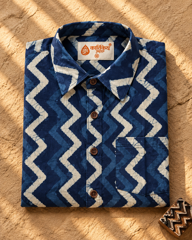 Classic Indigo Organic Half Sleeves Cotton Shirt For Men
