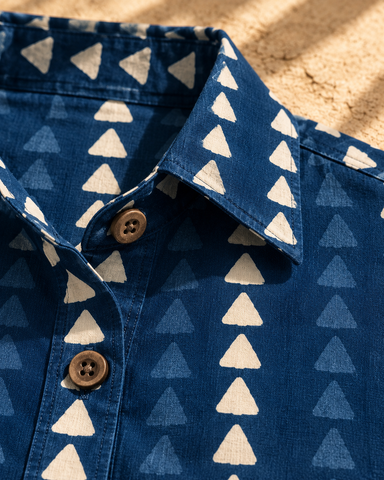 Womens Natural Indigo Print Organic Cotton Half Sleeves Shirt - Limited Edition ( Pre book dispatch by 7th OCT )