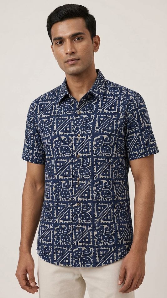 Kartikeya Jaipur Natural Print Indigo Shirt - Limited Edition