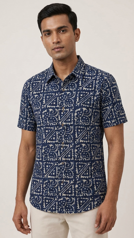 Kartikeya Jaipur Natural Print Indigo Shirt - Limited Edition