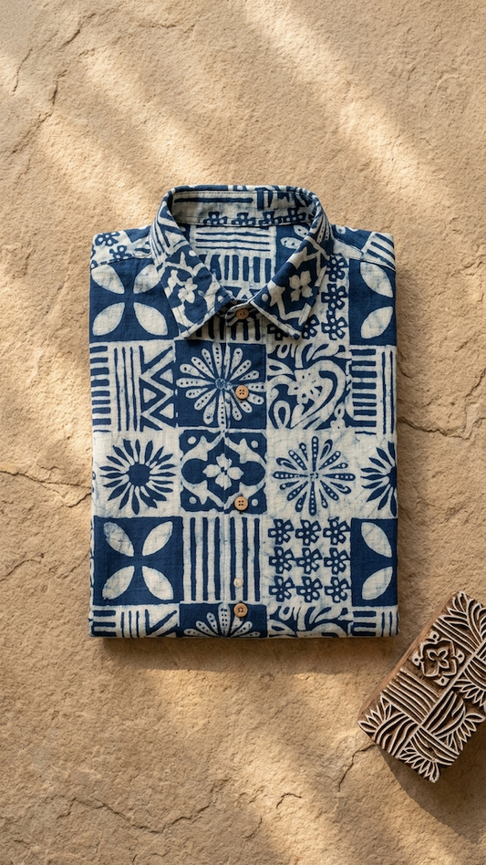 Kartikeya Jaipur Natural Print Indigo Shirt - Limited Edition