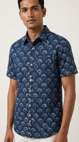 Kartikeya Jaipur Natural Print Indigo Shirt - Limited Edition