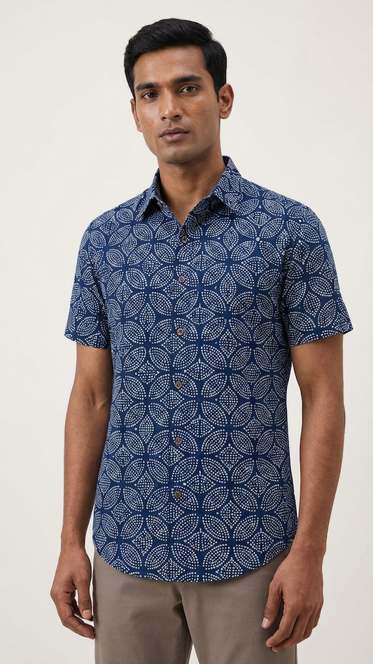 Kartikeya Jaipur Natural Print Indigo Shirt - Limited Edition