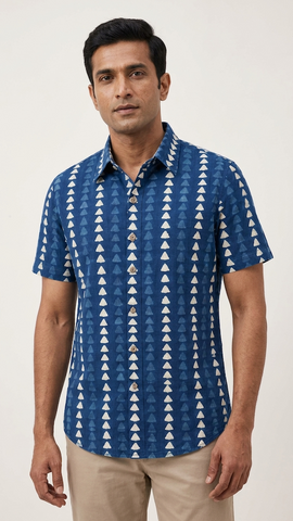Kartikeya Jaipur Natural Print Indigo Shirt - Limited Edition