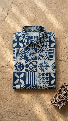Kartikeya Jaipur Natural Print Indigo Shirt - Limited Edition