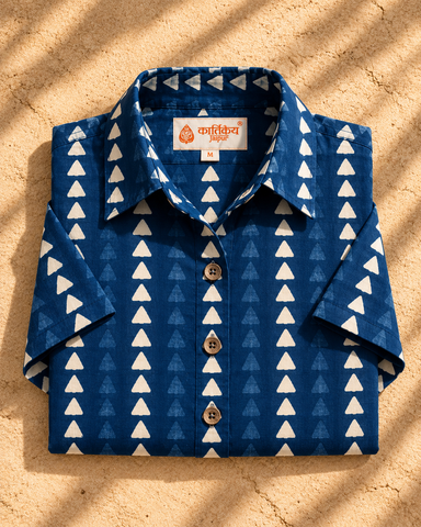 Womens Natural Indigo Print Organic Cotton Half Sleeves Shirt - Limited Edition ( Pre book dispatch by 7th OCT )