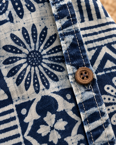 Natural Indigo Print Organic Cotton Half Shirt For Womens - Limited Edition ( Pre book dispatch by 7th OCT )