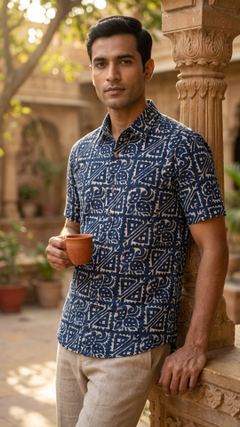 Kartikeya Jaipur Natural Print Indigo Shirt - Limited Edition