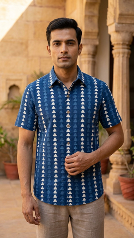 Kartikeya Jaipur Natural Print Indigo Shirt - Limited Edition