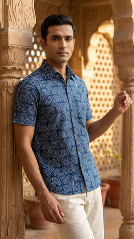 Kartikeya Jaipur Natural Print Indigo Shirt - Limited Edition