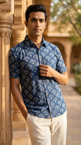Kartikeya Jaipur Natural Print Indigo Shirt - Limited Edition