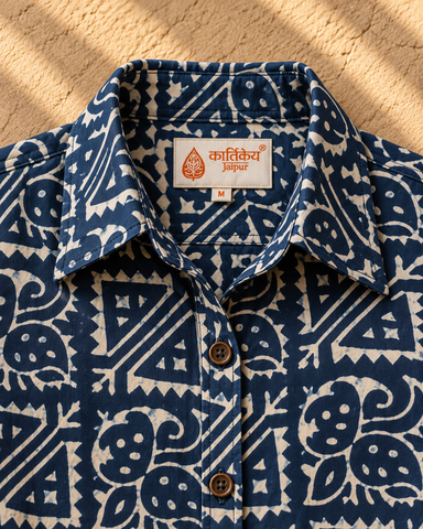Natural Indigo Print Organic Cotton Half Shirt For Womens - Limited Edition ( Pre book dispatch by 7th OCT )