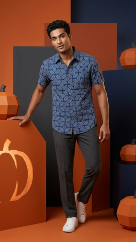 Kartikeya Jaipur Natural Print Indigo Shirt - Limited Edition