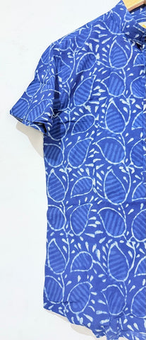 Indigo Print Half Sleeve Cotton Short Kurta for Men