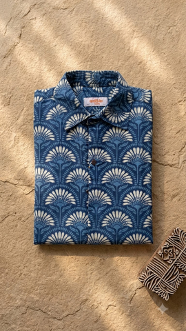 Kartikeya Jaipur Natural Print Indigo Shirt for Men - Limited Edition