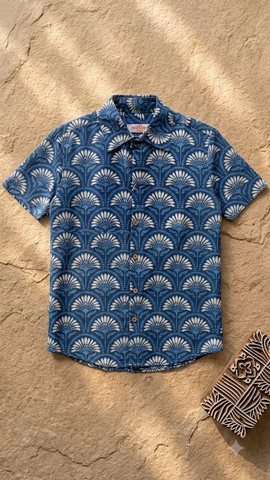 Kartikeya Jaipur Natural Print Indigo Shirt for Men - Limited Edition