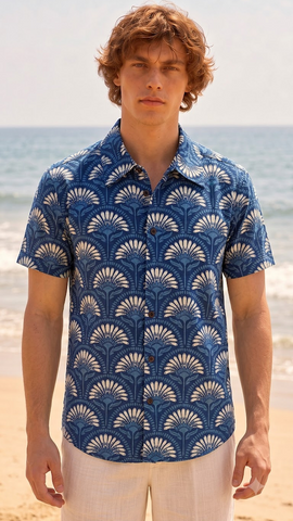 Kartikeya Jaipur Natural Print Indigo Shirt for Men - Limited Edition
