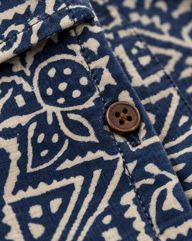Kartikeya Jaipur Natural Print Organic Cotton Indigo Half Shirt - Limited Edition ( Pre book dispatch by 5th OCT )