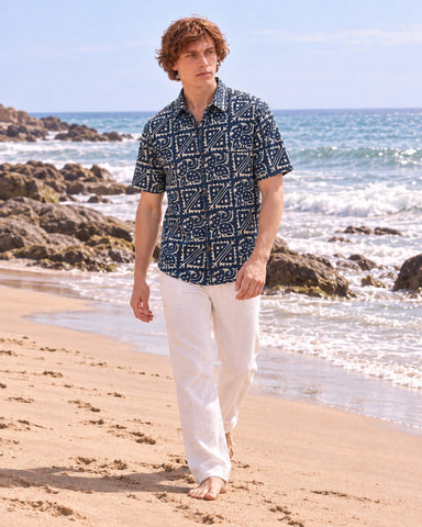 Kartikeya Jaipur Natural Print Organic Cotton Indigo Half Shirt - Limited Edition ( Pre book dispatch by 5th OCT )