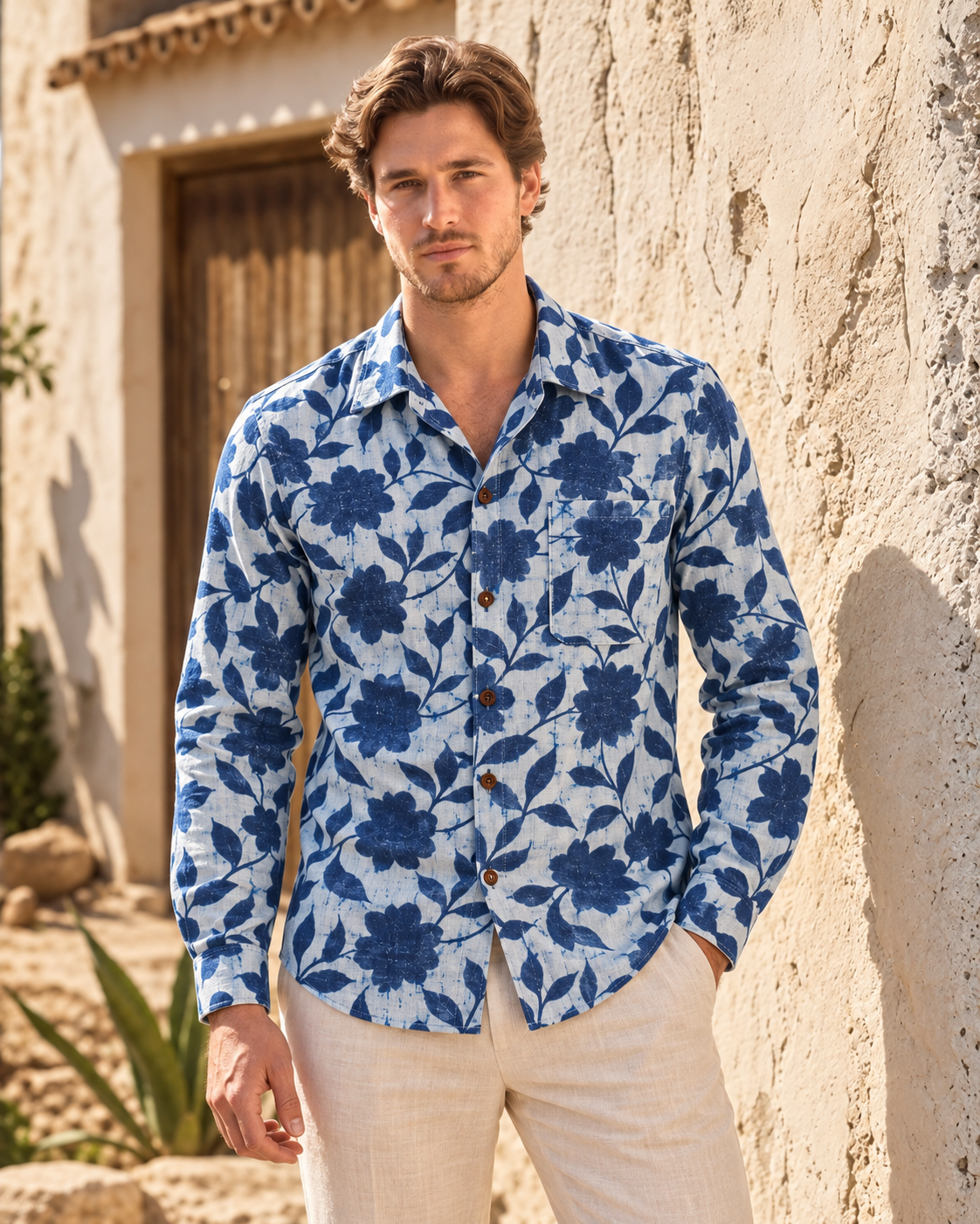 Kartikeya Jaipur Natural Print Indigo Full Sleeves Shirt -Organic ( Pre Book - Dispatch by 5TH NOV )