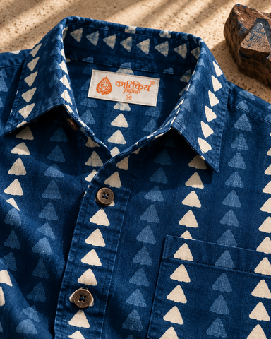 Kartikeya Jaipur Natural Print Indigo Full Sleeves Shirt -Organic ( Pre Book - Dispatch by 5TH NOV )