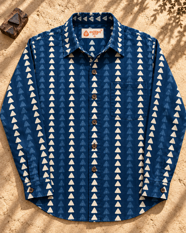 Kartikeya Jaipur Natural Print Indigo Full Sleeves Shirt -Organic ( Pre Book - Dispatch by 5TH NOV )