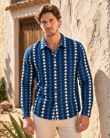 Kartikeya Jaipur Natural Print Indigo Full Sleeves Shirt -Organic ( Pre Book - Dispatch by 5TH NOV )