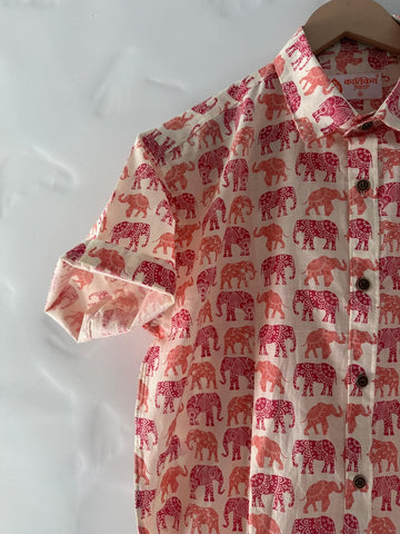 Traditional Elephant Print Cotton Shirt for Men