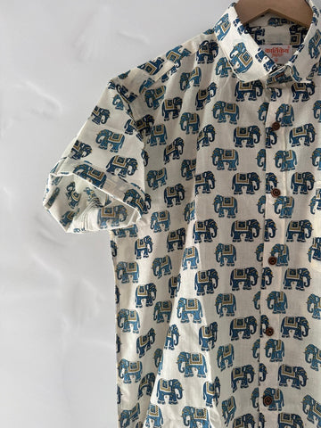 Traditional Vintage Elephant Print Cotton Shirt for Men
